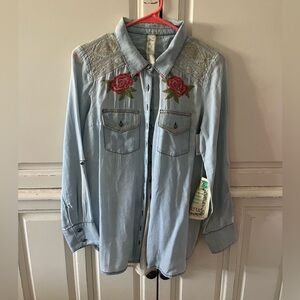 Aratta silent journey linen floral button up blouse size xs